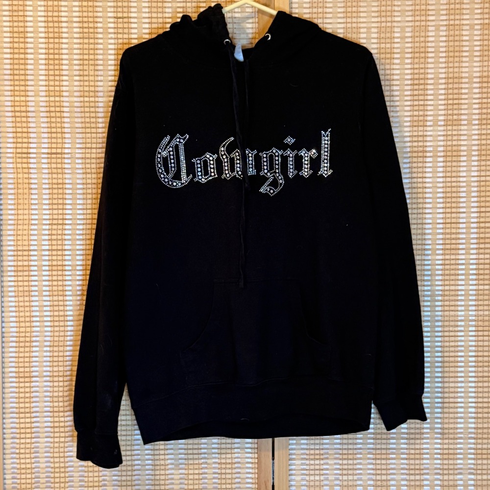 Independent‎ Trading Co Cowgirl Rhinestone Hoodie Black Y2K Cross XL Western